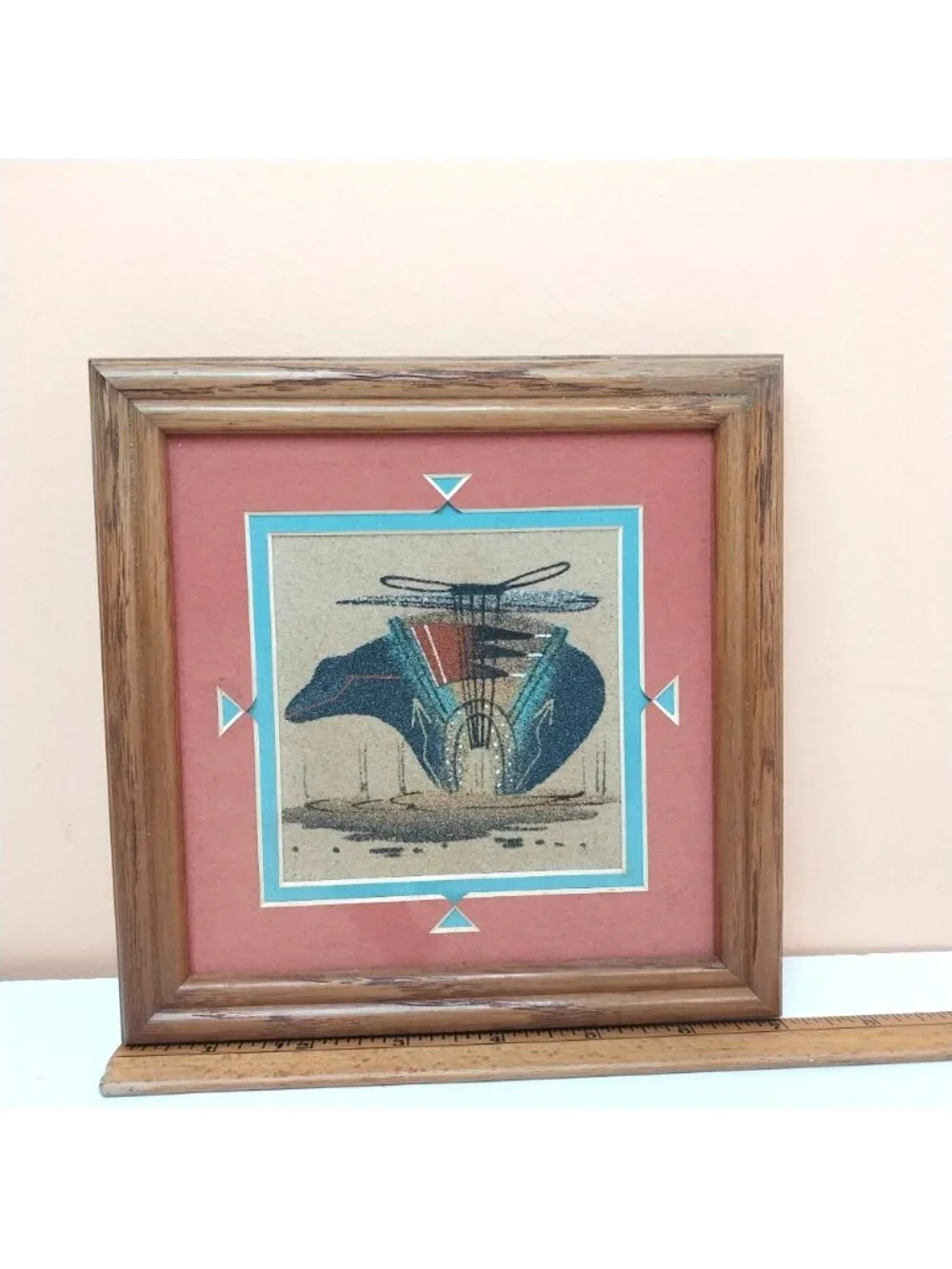 Navajo Sandpainting Signed Begay Rustic Wooden Frame 7